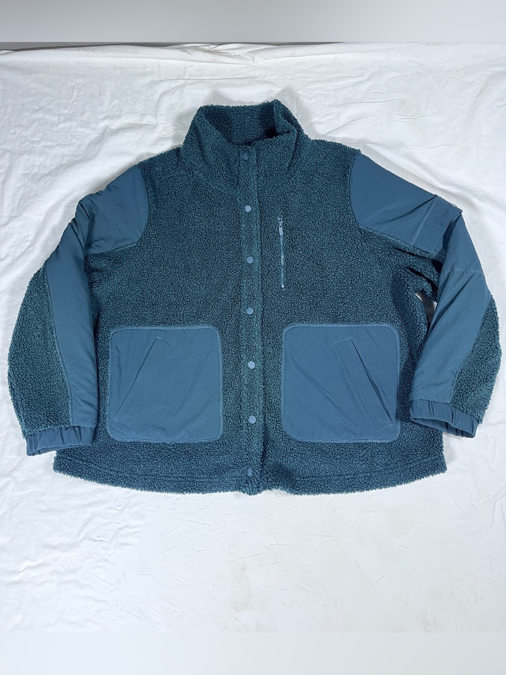 FLX Women’s Teal Sherpa Fleece Jacket with Patch Pockets Size 1X